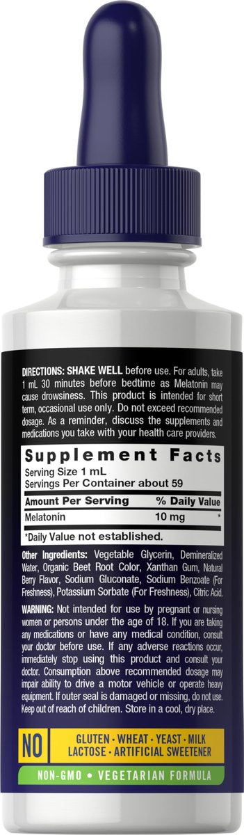 Carlyle Melatonin 10 mg | 60 ml flüssige Tropfen | Beerengeschmack | für Erwachsene | Nicht-GMO, vegetarisches Nahrungsergänzungsmittel