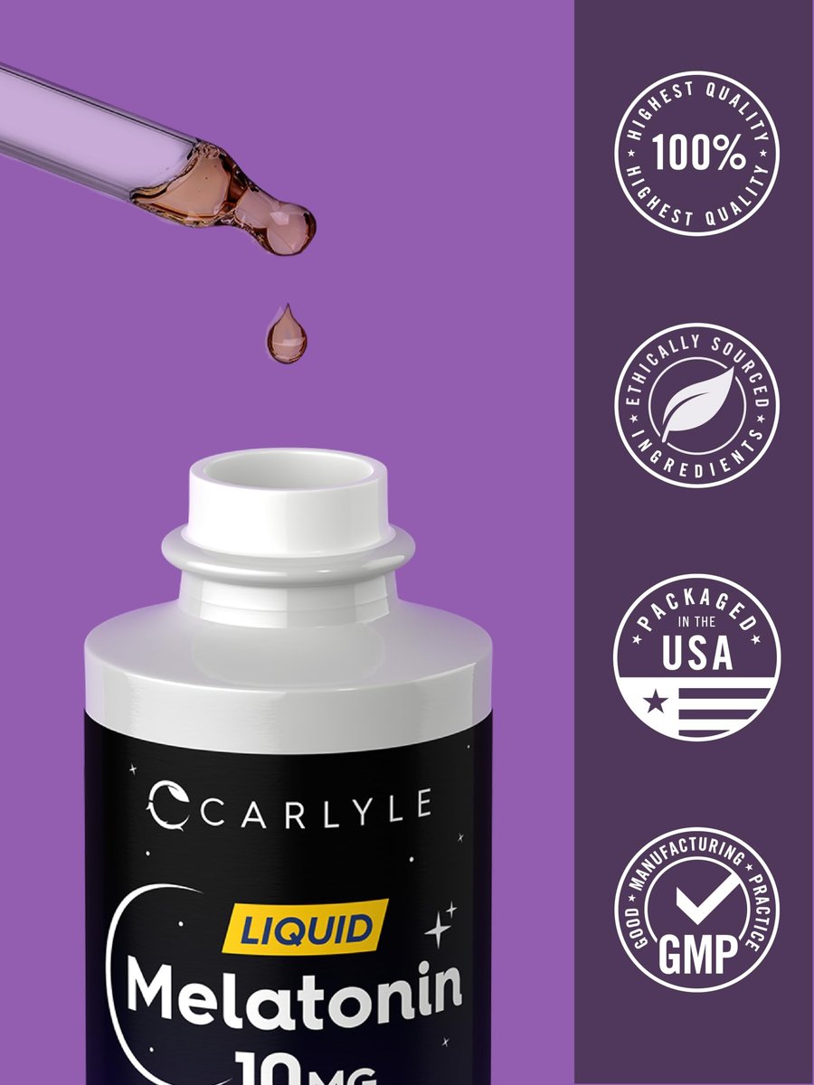 Carlyle Melatonin 10 mg | 60 ml flüssige Tropfen | Beerengeschmack | für Erwachsene | Nicht-GMO, vegetarisches Nahrungsergänzungsmittel