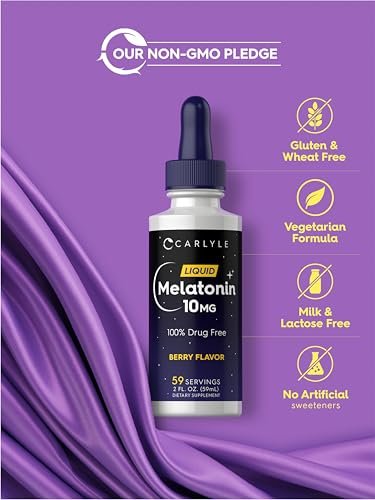 Carlyle Melatonin 10 mg | 60 ml flüssige Tropfen | Beerengeschmack | für Erwachsene | Nicht-GMO, vegetarisches Nahrungsergänzungsmittel