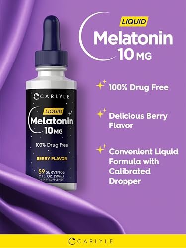 Carlyle Melatonin 10 mg | 60 ml flüssige Tropfen | Beerengeschmack | für Erwachsene | Nicht-GMO, vegetarisches Nahrungsergänzungsmittel