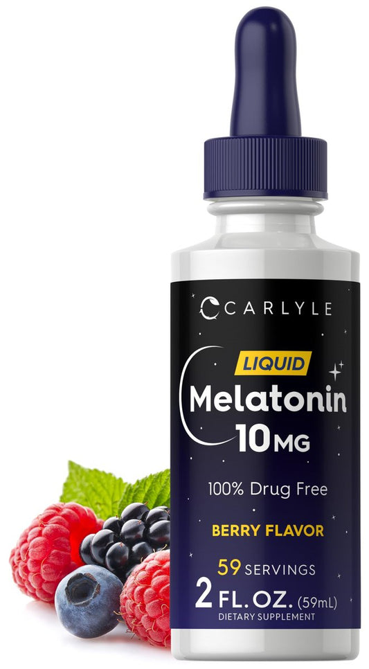 Carlyle Melatonin 10 mg | 60 ml flüssige Tropfen | Beerengeschmack | für Erwachsene | Nicht-GMO, vegetarisches Nahrungsergänzungsmittel