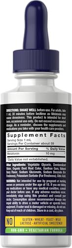 Carlyle Melatonin 10 mg | 60 ml flüssige Tropfen | Beerengeschmack | für Erwachsene | Nicht-GMO, vegetarisches Nahrungsergänzungsmittel
