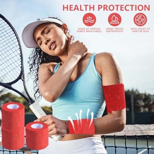 KISEER 15er-Pack 5 cm x 4,5 m Rote Selbstklebende Bandage, Atmungsaktive Kohäsive Bandagewickelrollen, Elastisches Selbsthaftendes Band für Sport, Handgelenk, Knöchel