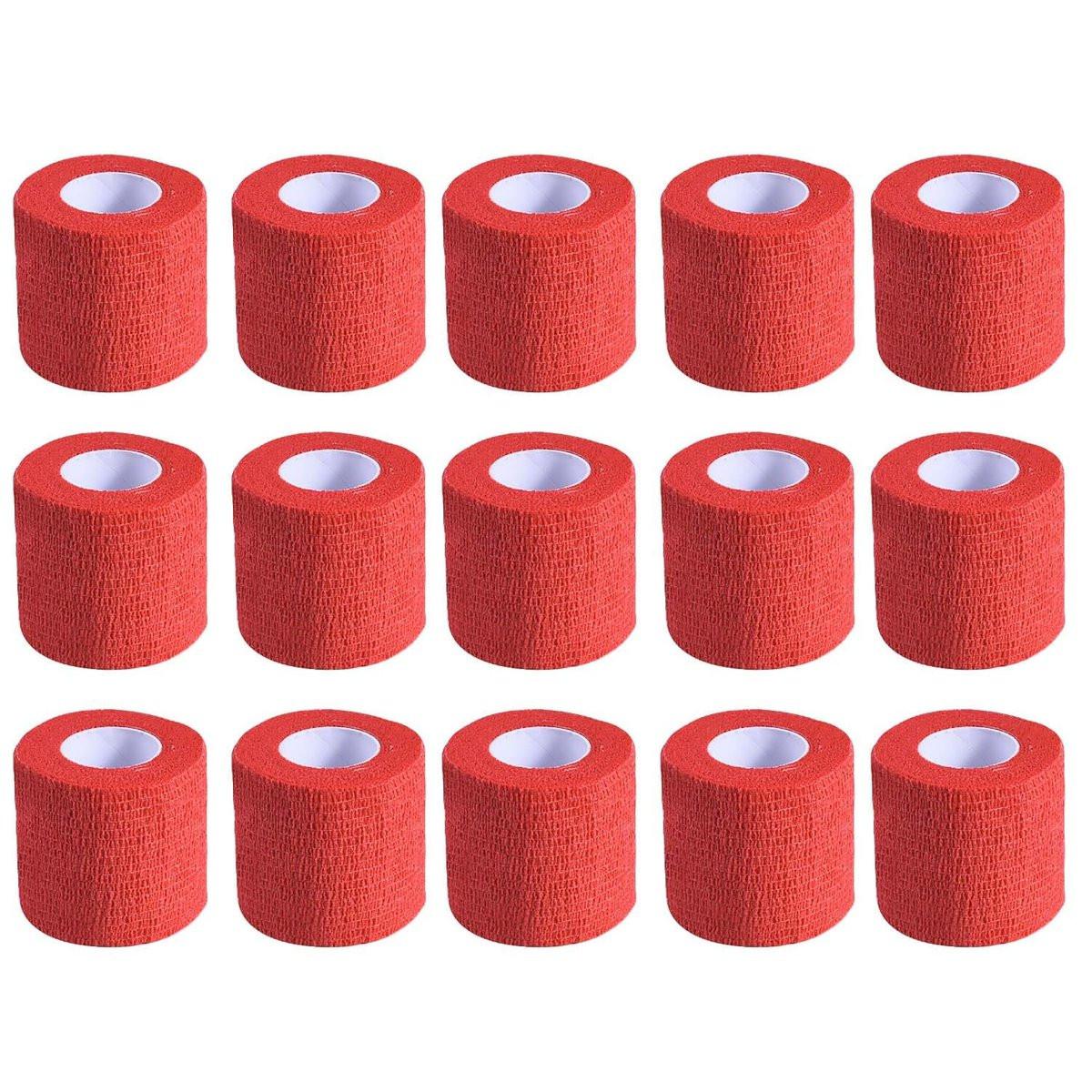 KISEER 15er-Pack 5 cm x 4,5 m Rote Selbstklebende Bandage, Atmungsaktive Kohäsive Bandagewickelrollen, Elastisches Selbsthaftendes Band für Sport, Handgelenk, Knöchel