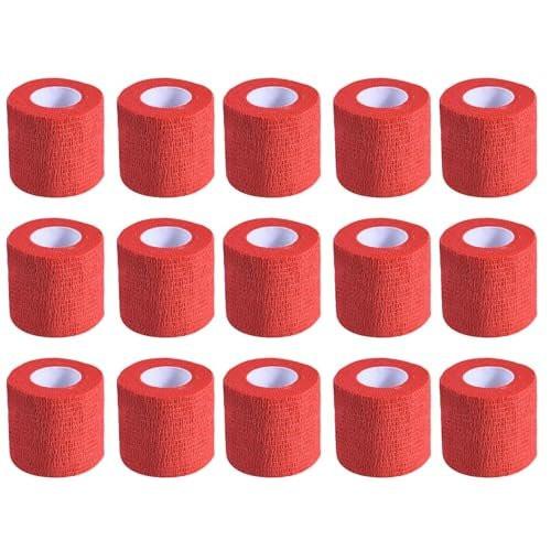 KISEER 15er-Pack 5 cm x 4,5 m Rote Selbstklebende Bandage, Atmungsaktive Kohäsive Bandagewickelrollen, Elastisches Selbsthaftendes Band für Sport, Handgelenk, Knöchel