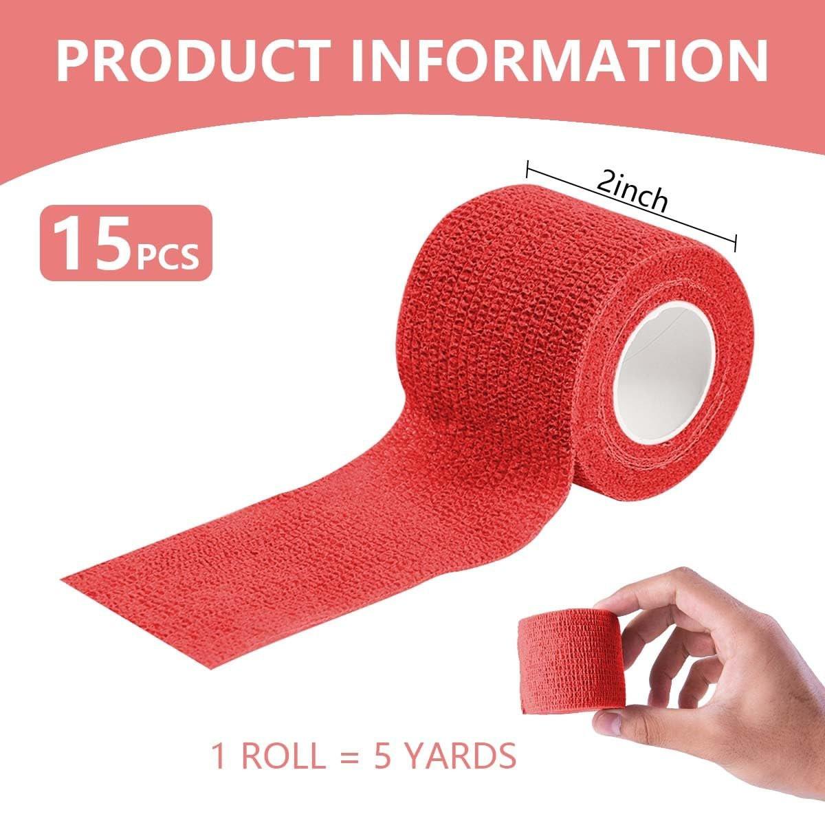 KISEER 15er-Pack 5 cm x 4,5 m Rote Selbstklebende Bandage, Atmungsaktive Kohäsive Bandagewickelrollen, Elastisches Selbsthaftendes Band für Sport, Handgelenk, Knöchel