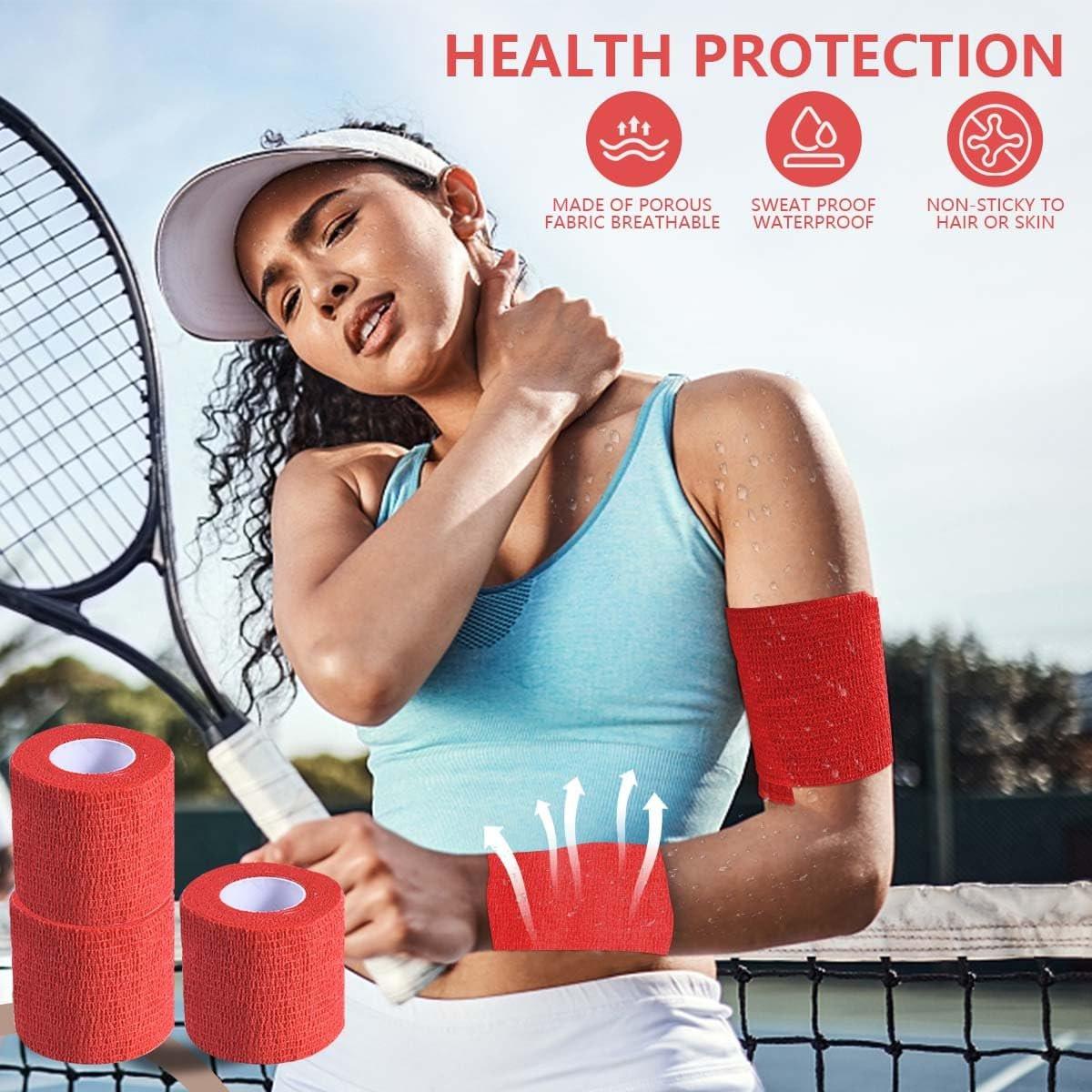 KISEER 15er-Pack 5 cm x 4,5 m Rote Selbstklebende Bandage, Atmungsaktive Kohäsive Bandagewickelrollen, Elastisches Selbsthaftendes Band für Sport, Handgelenk, Knöchel