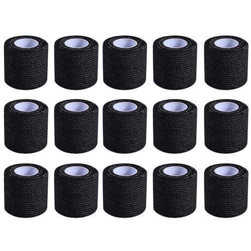 KISEER 15er-Pack 2 Zoll x 5 Yards Schwarze selbstklebende Bandage, atmungsaktive, elastische und haftende Wickelrolle für Sport, Handgelenk, Knöchel