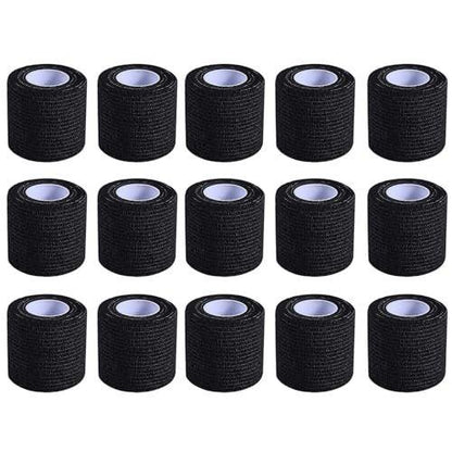 KISEER 15er-Pack 2 Zoll x 5 Yards Schwarze selbstklebende Bandage, atmungsaktive, elastische und haftende Wickelrolle für Sport, Handgelenk, Knöchel