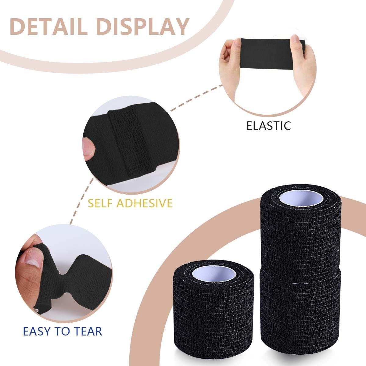 KISEER 15er-Pack 2 Zoll x 5 Yards Schwarze selbstklebende Bandage, atmungsaktive, elastische und haftende Wickelrolle für Sport, Handgelenk, Knöchel