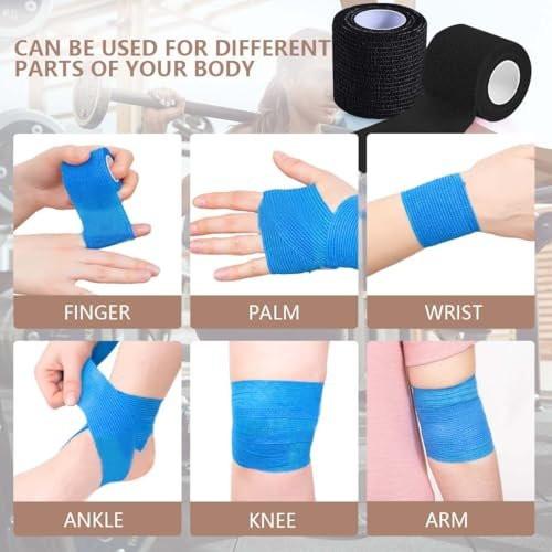 KISEER 15er-Pack 2 Zoll x 5 Yards Schwarze selbstklebende Bandage, atmungsaktive, elastische und haftende Wickelrolle für Sport, Handgelenk, Knöchel