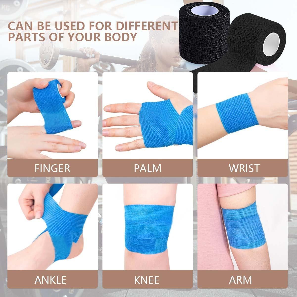 KISEER 15er-Pack 2 Zoll x 5 Yards Schwarze selbstklebende Bandage, atmungsaktive, elastische und haftende Wickelrolle für Sport, Handgelenk, Knöchel