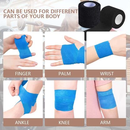 KISEER 15er-Pack 2 Zoll x 5 Yards Schwarze selbstklebende Bandage, atmungsaktive, elastische und haftende Wickelrolle für Sport, Handgelenk, Knöchel