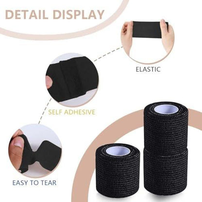 KISEER 15er-Pack 2 Zoll x 5 Yards Schwarze selbstklebende Bandage, atmungsaktive, elastische und haftende Wickelrolle für Sport, Handgelenk, Knöchel