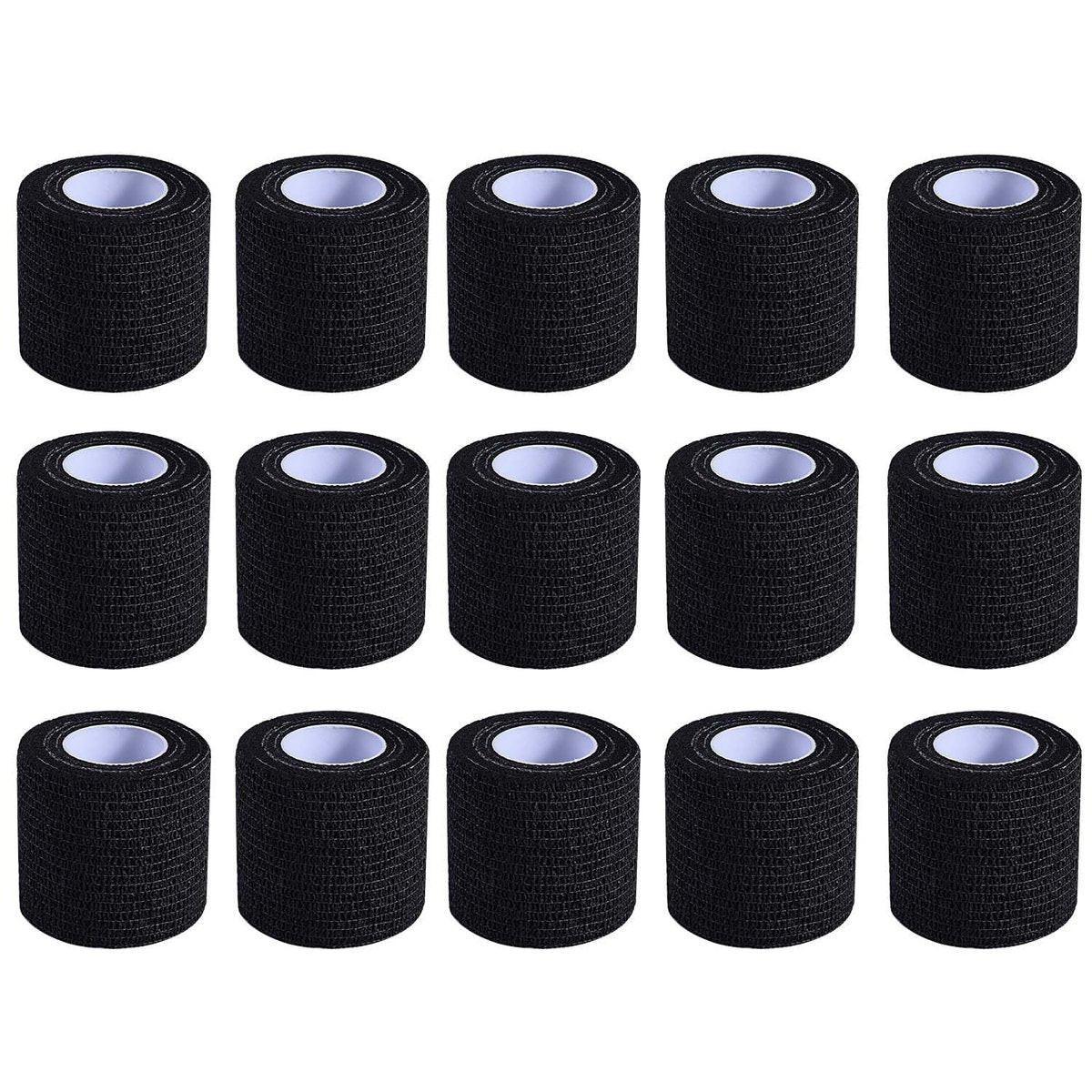 KISEER 15er-Pack 2 Zoll x 5 Yards Schwarze selbstklebende Bandage, atmungsaktive, elastische und haftende Wickelrolle für Sport, Handgelenk, Knöchel