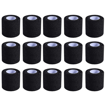 KISEER 15er-Pack 2 Zoll x 5 Yards Schwarze selbstklebende Bandage, atmungsaktive, elastische und haftende Wickelrolle für Sport, Handgelenk, Knöchel