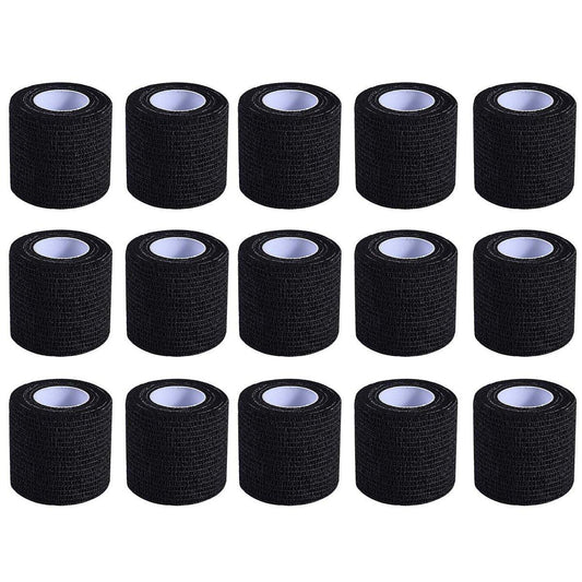 KISEER 15er-Pack 2 Zoll x 5 Yards Schwarze selbstklebende Bandage, atmungsaktive, elastische und haftende Wickelrolle für Sport, Handgelenk, Knöchel
