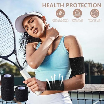 KISEER 15er-Pack 2 Zoll x 5 Yards Schwarze selbstklebende Bandage, atmungsaktive, elastische und haftende Wickelrolle für Sport, Handgelenk, Knöchel