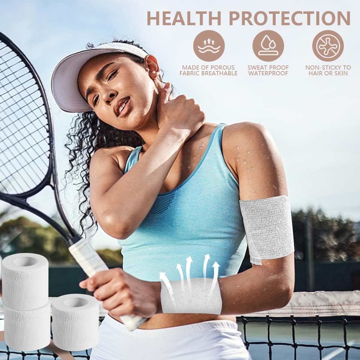 KISEER 15er-Pack 5 cm x 4,5 m Weiße Selbstklebende Bandage, Atmungsaktive Kohäsive Bandage, Elastisches Selbsthaftendes Tape für Sport, Handgelenk, Knöchel