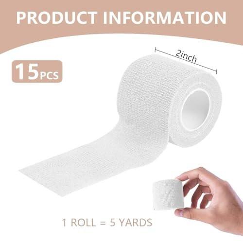 KISEER 15er-Pack 5 cm x 4,5 m Weiße Selbstklebende Bandage, Atmungsaktive Kohäsive Bandage, Elastisches Selbsthaftendes Tape für Sport, Handgelenk, Knöchel