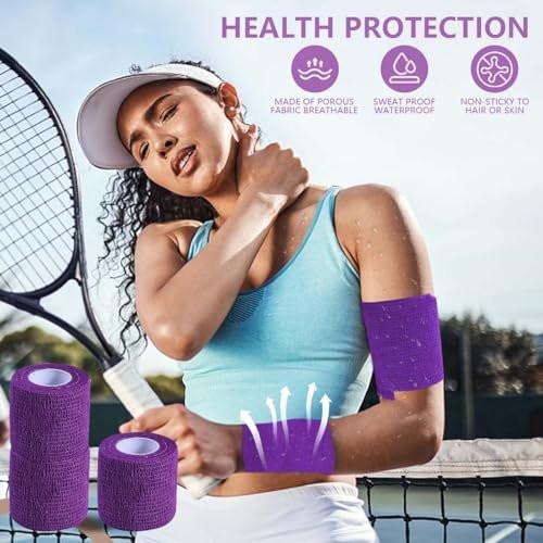 KISEER 15er Packung 5 cm x 4,6 m Lila Selbstklebende Bandage, Atmungsaktive Kohäsive Bandage Wickelrollen, Elastisches Selbsthaftendes Band für Sport, Handgelenk, Knöchel