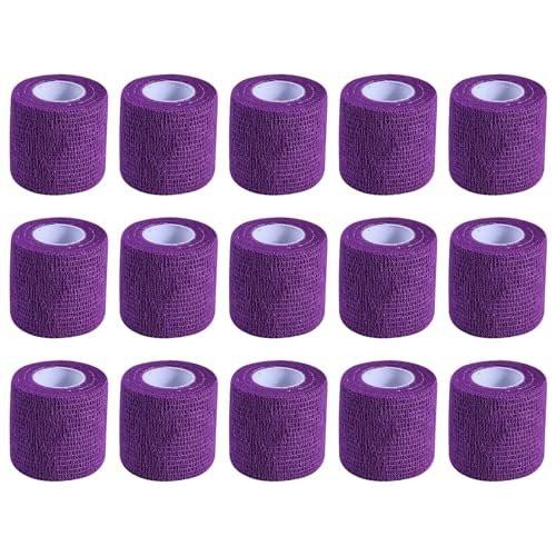KISEER 15er Packung 5 cm x 4,6 m Lila Selbstklebende Bandage, Atmungsaktive Kohäsive Bandage Wickelrollen, Elastisches Selbsthaftendes Band für Sport, Handgelenk, Knöchel