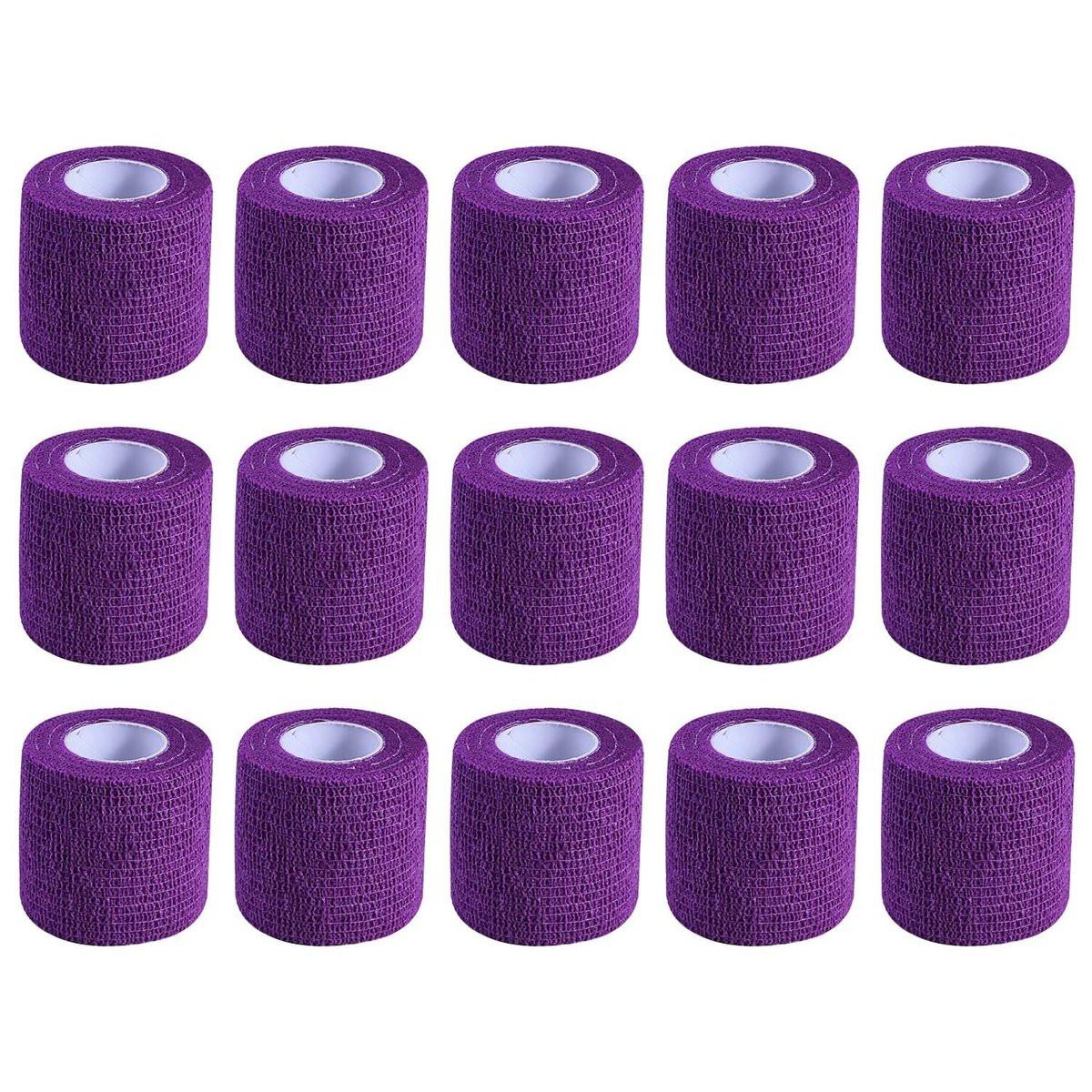 KISEER 15er Packung 5 cm x 4,6 m Lila Selbstklebende Bandage, Atmungsaktive Kohäsive Bandage Wickelrollen, Elastisches Selbsthaftendes Band für Sport, Handgelenk, Knöchel