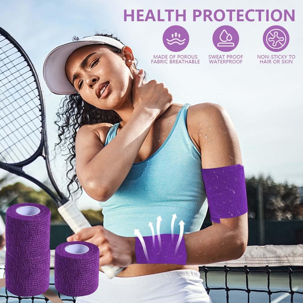 KISEER 15er Packung 5 cm x 4,6 m Lila Selbstklebende Bandage, Atmungsaktive Kohäsive Bandage Wickelrollen, Elastisches Selbsthaftendes Band für Sport, Handgelenk, Knöchel