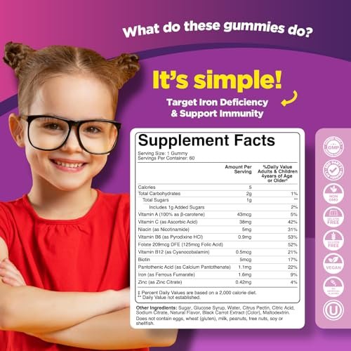 Phytoral Eisen-Gummibärchen für Kinder mit Vitamin C – Sanfte Blutbildung, Immunsystem & Energie – Vegan & Ohne Gentechnik – 60 Stück