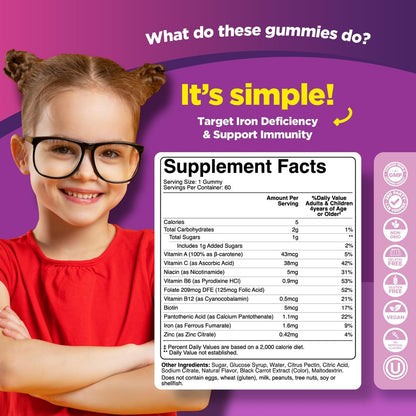 Phytoral Eisen-Gummibärchen für Kinder mit Vitamin C – Sanfte Blutbildung, Immunsystem & Energie – Vegan & Ohne Gentechnik – 60 Stück