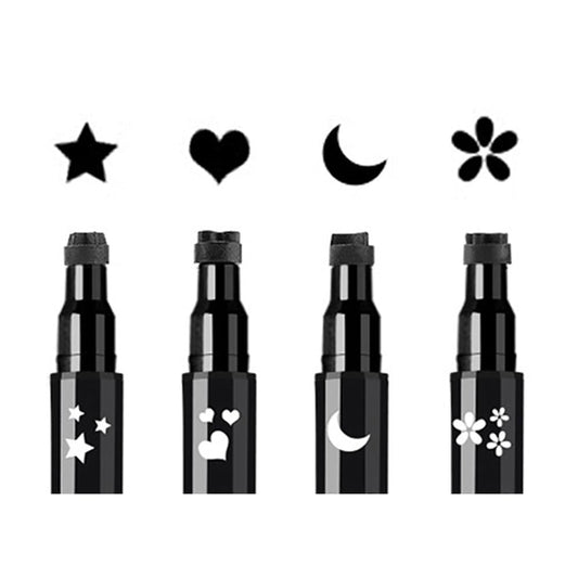 Linble Face Stamp & Eyeliner Set – 4-teiliges Set mit schwarzen Formstempeln und Filz-Eyeliner, doppelseitiger 2-in-1 Augen-Make-up-Stift
