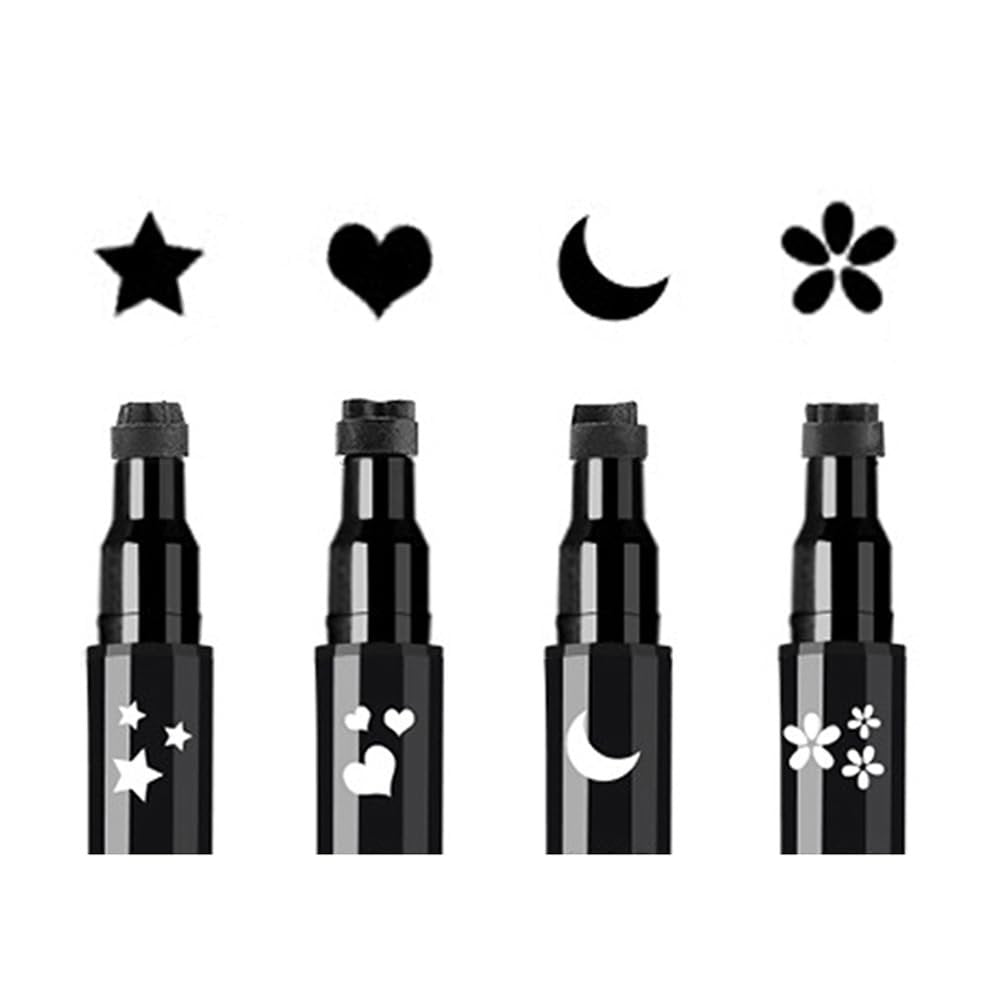 Linble Face Stamp & Eyeliner Set – 4-teiliges Set mit schwarzen Formstempeln und Filz-Eyeliner, doppelseitiger 2-in-1 Augen-Make-up-Stift