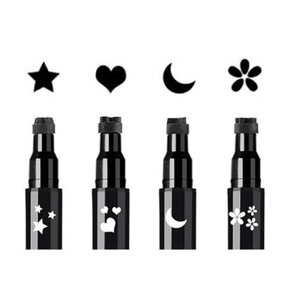 Linble Face Stamp & Eyeliner Set – 4-teiliges Set mit schwarzen Formstempeln und Filz-Eyeliner, doppelseitiger 2-in-1 Augen-Make-up-Stift