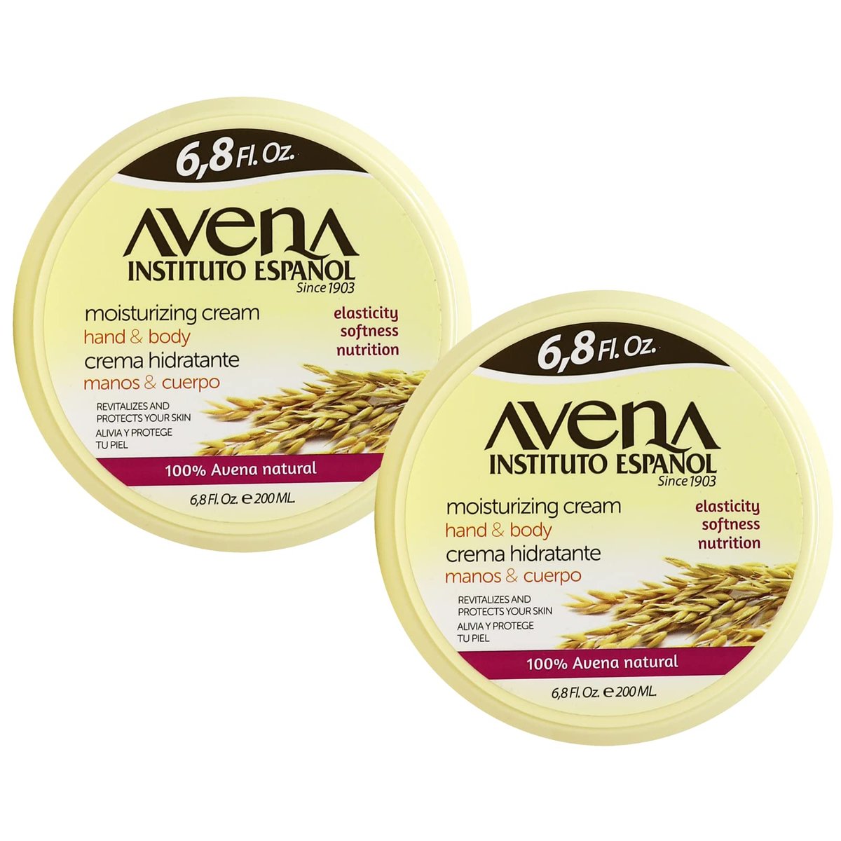 Avena Instituto Espanol Feuchtigkeitscreme für Hände und Körper, revitalisiert und schützt die Haut, 2er-Pack mit je 200 ml, 2 Gläser