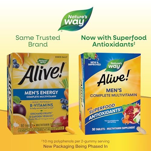 Nature's Way Alive! Männer Tägliche Multivitamine – Unterstützt Energie-Stoffwechsel & Muskelfunktion* – mit B-Vitaminen, glutenfrei, 50 Tabletten (Verpackung kann variieren)