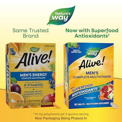 Nature's Way Alive! Männer Tägliche Multivitamine – Unterstützt Energie-Stoffwechsel & Muskelfunktion* – mit B-Vitaminen, glutenfrei, 50 Tabletten (Verpackung kann variieren)