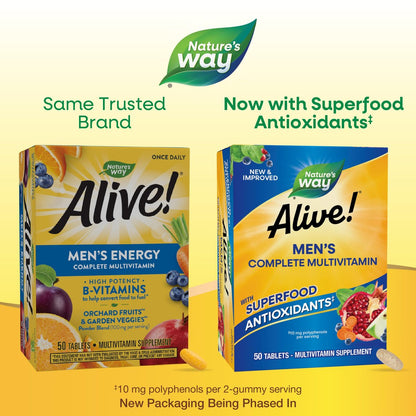Nature's Way Alive! Männer Tägliche Multivitamine – Unterstützt Energie-Stoffwechsel & Muskelfunktion* – mit B-Vitaminen, glutenfrei, 50 Tabletten (Verpackung kann variieren)