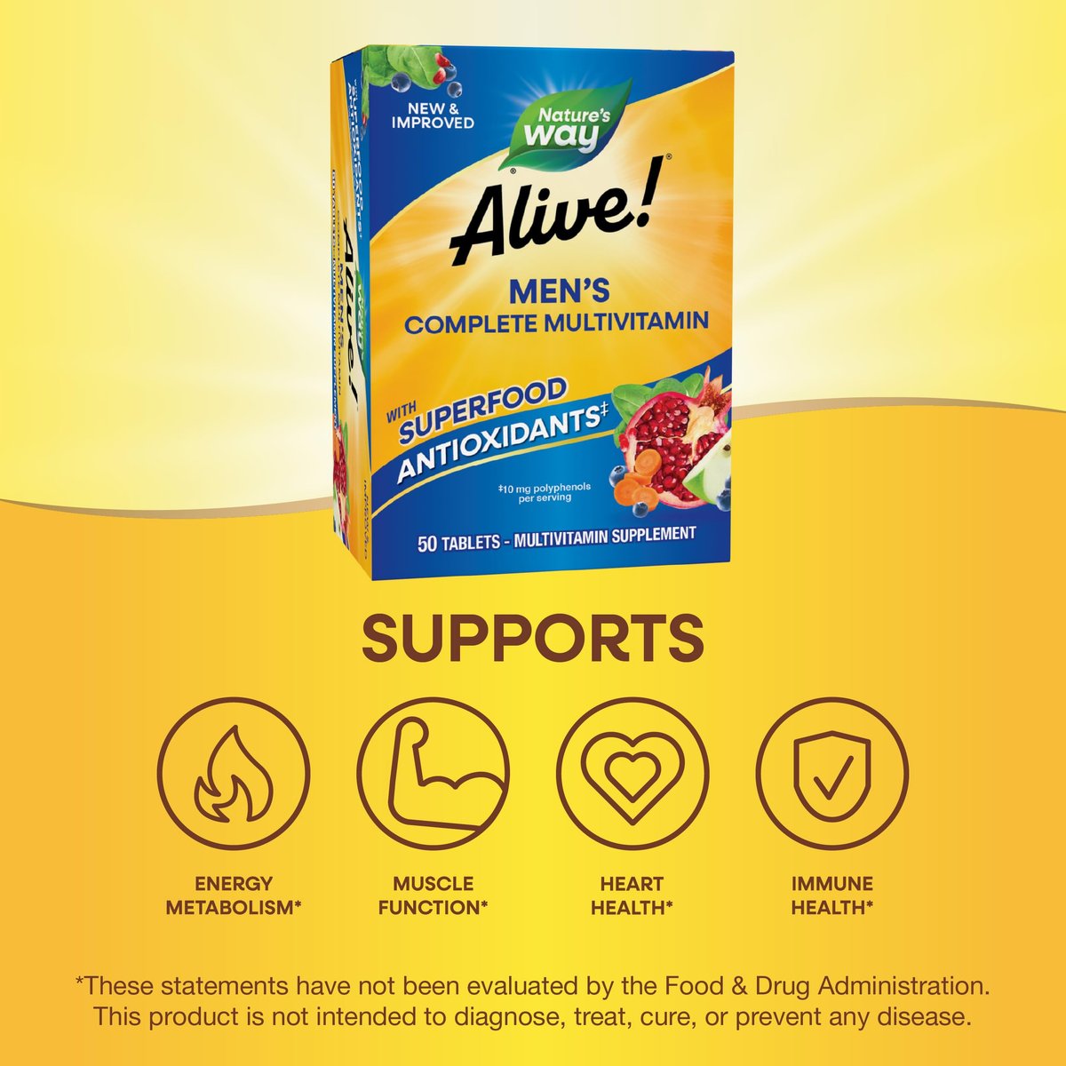 Nature's Way Alive! Männer Tägliche Multivitamine – Unterstützt Energie-Stoffwechsel & Muskelfunktion* – mit B-Vitaminen, glutenfrei, 50 Tabletten (Verpackung kann variieren)