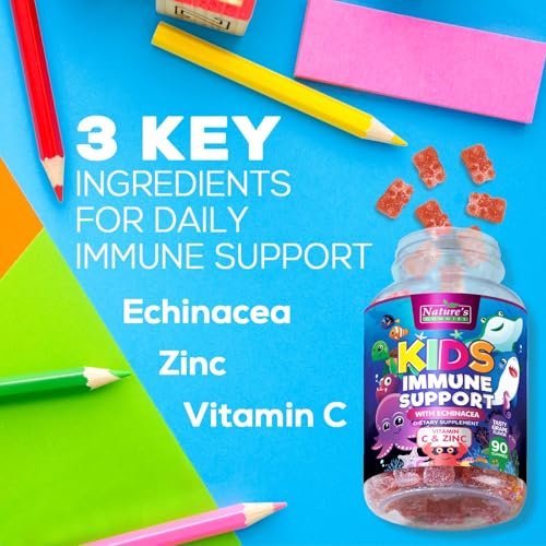 Kids Immune Support Gummies – Tägliche Vitamine C, Zink & Echinacea für Kinder ab 4 Jahren – Natürlicher Beerengeschmack, Nicht-GVO, Glutenfrei & Vegan – 120 Gummis