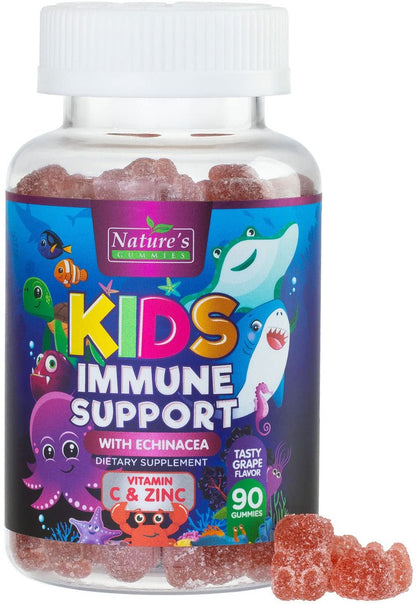 Immununterstützung für Kinder Gummibärchen – Tägliche Vitamine C, Zink & Echinacea für Kinder ab 4 Jahren, natürlicher Beerengeschmack, Non-GMO, glutenfrei & vegan – 90 Gummibärchen