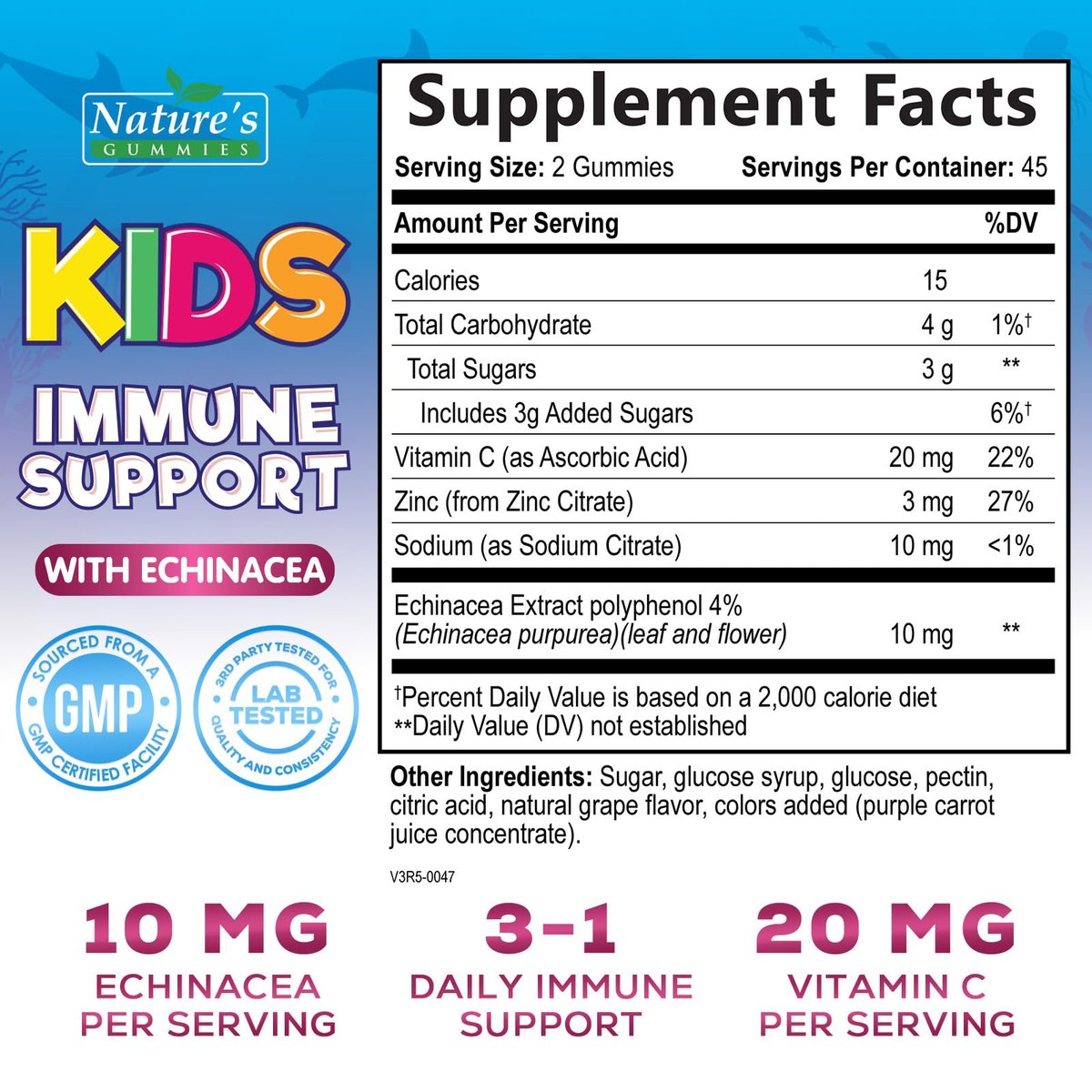 Immununterstützung für Kinder Gummibärchen – Tägliche Vitamine C, Zink & Echinacea für Kinder ab 4 Jahren, natürlicher Beerengeschmack, Non-GMO, glutenfrei & vegan – 90 Gummibärchen