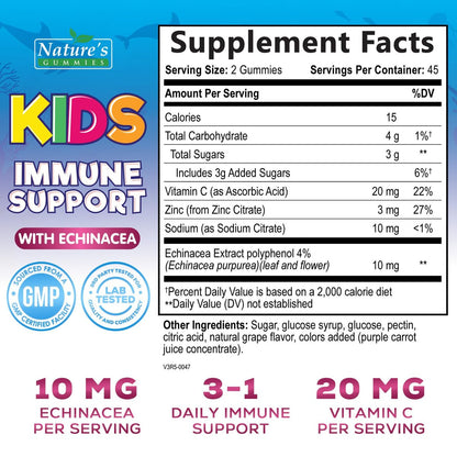 Immununterstützung für Kinder Gummibärchen – Tägliche Vitamine C, Zink & Echinacea für Kinder ab 4 Jahren, natürlicher Beerengeschmack, Non-GMO, glutenfrei & vegan – 90 Gummibärchen