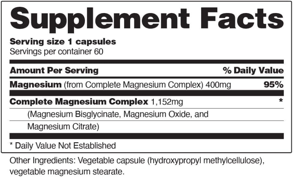 Snap Triple Magnesium Komplex für Frauen & Männer – 400mg, 3-in-1 Magnesium mit Bisglycinat, Citrat & Oxid – Chelatiert für hohe Absorption, 60 vegane Kapseln