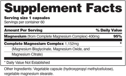 Snap Triple Magnesium Komplex für Frauen & Männer – 400mg, 3-in-1 Magnesium mit Bisglycinat, Citrat & Oxid – Chelatiert für hohe Absorption, 60 vegane Kapseln