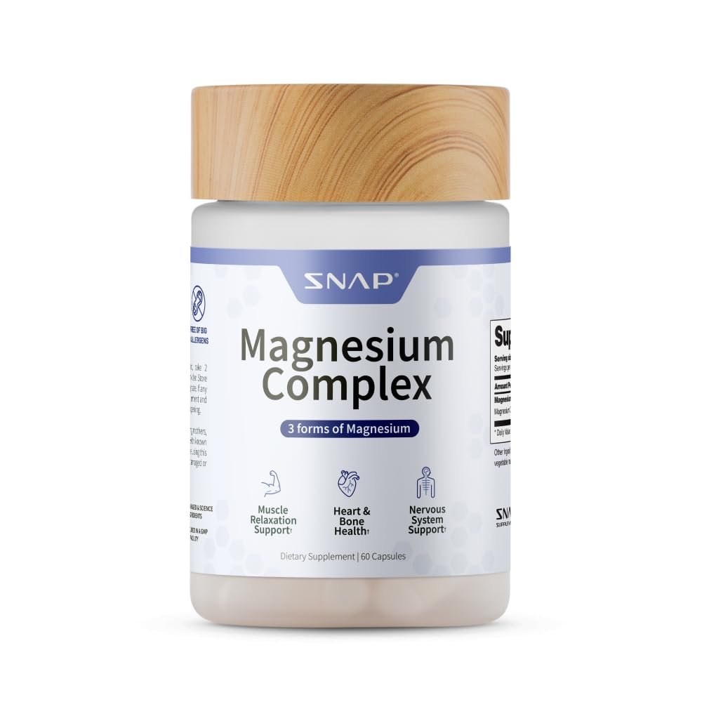 Snap Triple Magnesium Komplex für Frauen & Männer – 400mg, 3-in-1 Magnesium mit Bisglycinat, Citrat & Oxid – Chelatiert für hohe Absorption, 60 vegane Kapseln