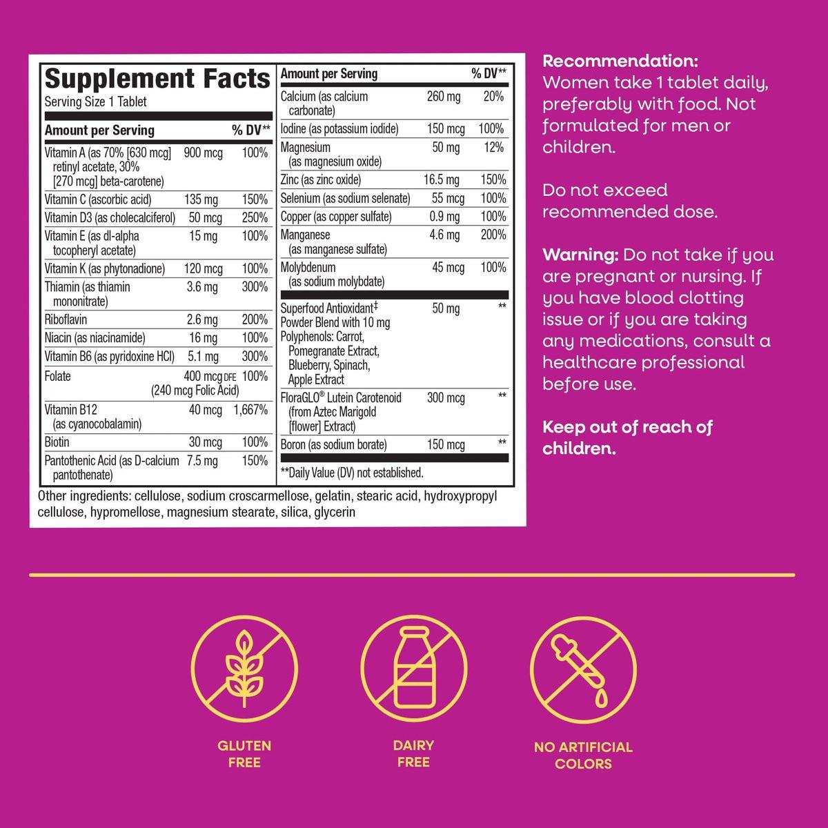 Nature's Way Alive! Frauen 50+ Complete Multivitamin Tabletten – Tägliches Vitamin für Frauen ab 50, unterstützt Herz, Knochen und Gehirnfunktion* mit Superfood-Antioxidantien, 50 Tabletten