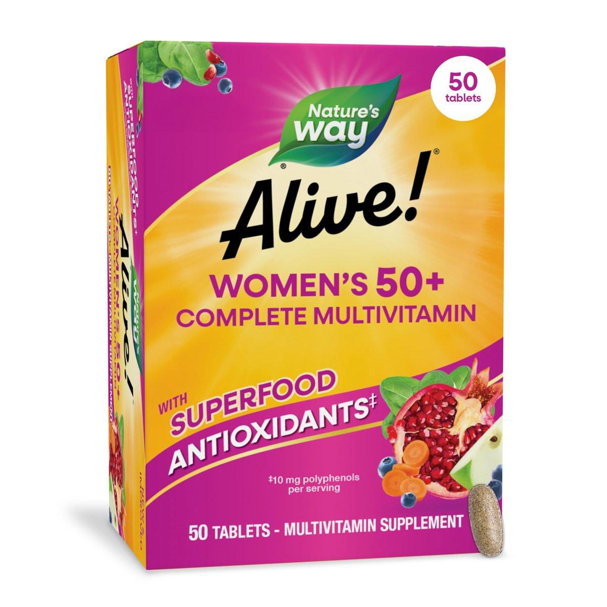 Nature's Way Alive! Frauen 50+ Complete Multivitamin Tabletten – Tägliches Vitamin für Frauen ab 50, unterstützt Herz, Knochen und Gehirnfunktion* mit Superfood-Antioxidantien, 50 Tabletten