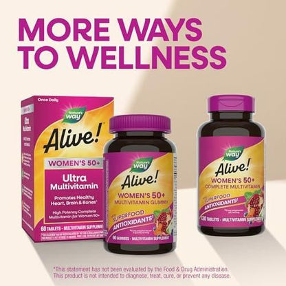 Nature's Way Alive! Frauen 50+ Complete Multivitamin Tabletten – Tägliches Vitamin für Frauen ab 50, unterstützt Herz, Knochen und Gehirnfunktion* mit Superfood-Antioxidantien, 50 Tabletten