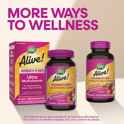 Nature's Way Alive! Frauen 50+ Complete Multivitamin Tabletten – Tägliches Vitamin für Frauen ab 50, unterstützt Herz, Knochen und Gehirnfunktion* mit Superfood-Antioxidantien, 50 Tabletten