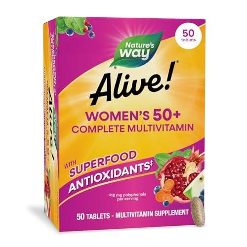 Nature's Way Alive! Frauen 50+ Complete Multivitamin Tabletten – Tägliches Vitamin für Frauen ab 50, unterstützt Herz, Knochen und Gehirnfunktion* mit Superfood-Antioxidantien, 50 Tabletten